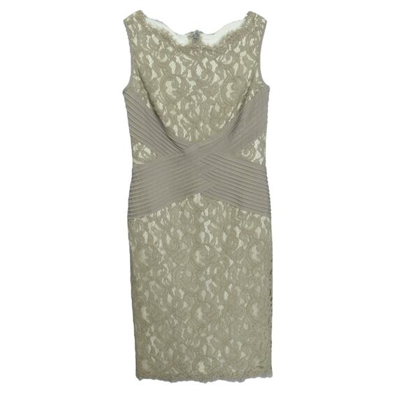 Tadashi Shoji Size 2 Pintuck Jersey Lace Bandage Dress Gray Cocktail Eveningwear - Picture 2 of 12